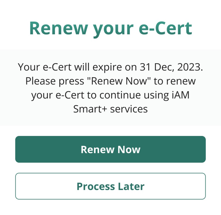 After the iAM Smart-Cert re-application is completed, a "Digital signing function is available now" message
will be displayed." title="After the iAM Smart-Cert re-application is completed, a "Digital signing function is available now" message will be displayed.