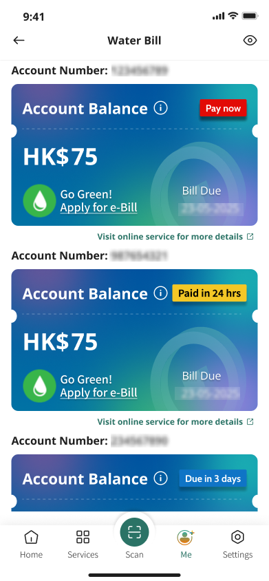 Billing and balance information